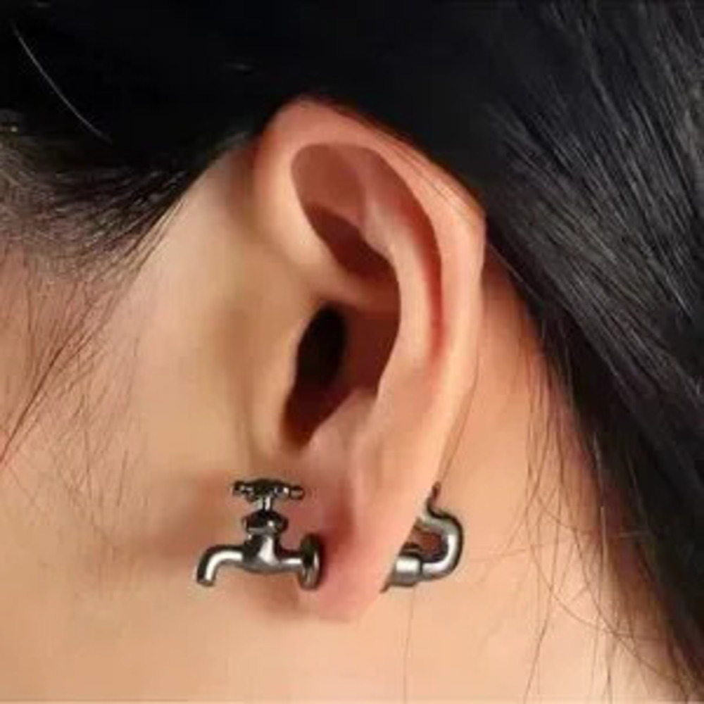Punk Water Faucet Shape Stud Earrings